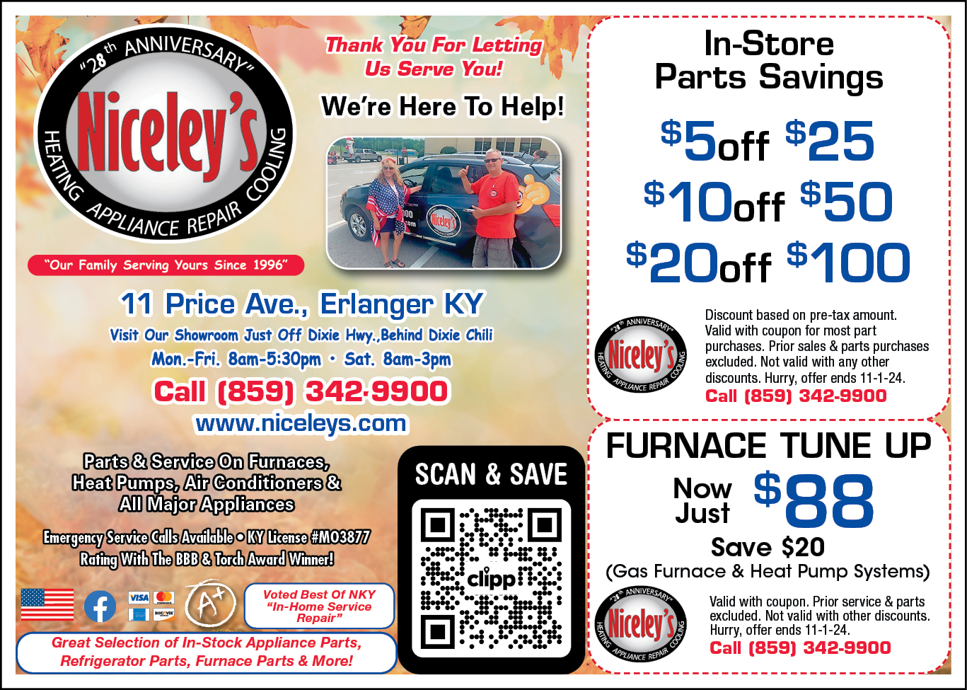 Niceley's Heating Appliance Repair Cooling Coupons & Deals Erlanger, KY