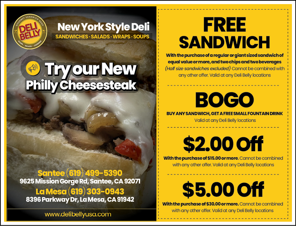 Deli Belly La Mesa Coupons & Deals Santee, CA