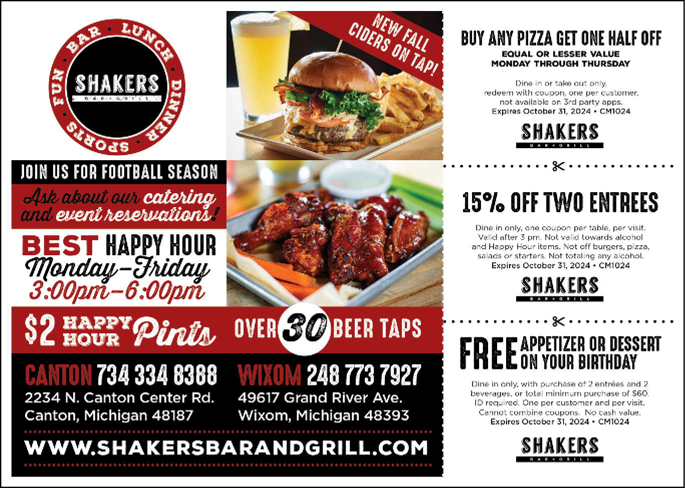 Shakers Bar & Grill Coupons & Deals Wixom, MI